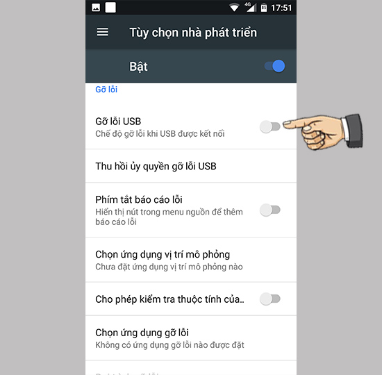 Kích hoạt gỡ rối USB